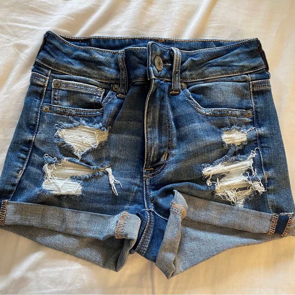 amercian eagle next level stretch hi-rise denim jean ripped shorts